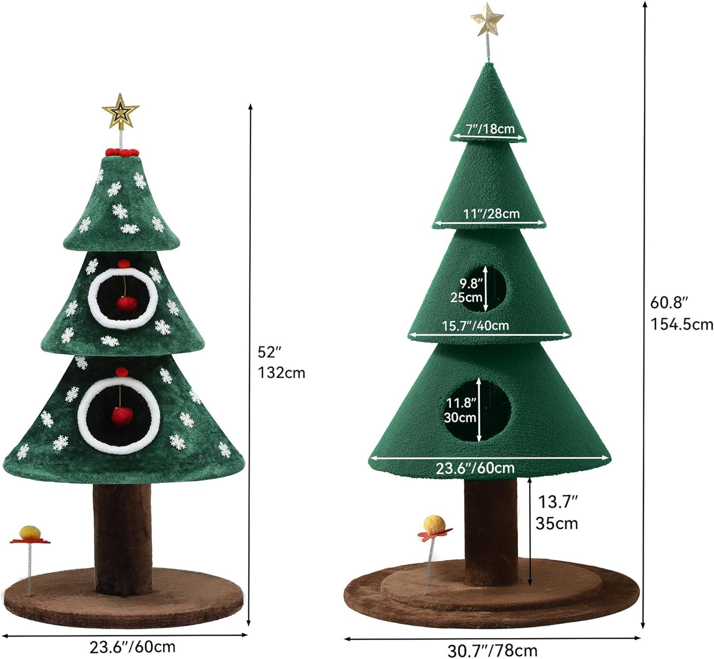 Christmas Cat Tree with 2 Houses, 52 in Cat Tower for Indoor, Cat Furniture with Teaser Plaything for Christmas Decoration