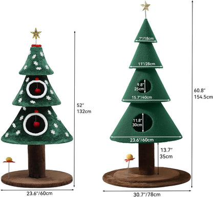 Christmas Cat Tree with 2 Houses, 52 in Cat Tower for Indoor, Cat Furniture with Teaser Plaything for Christmas Decoration