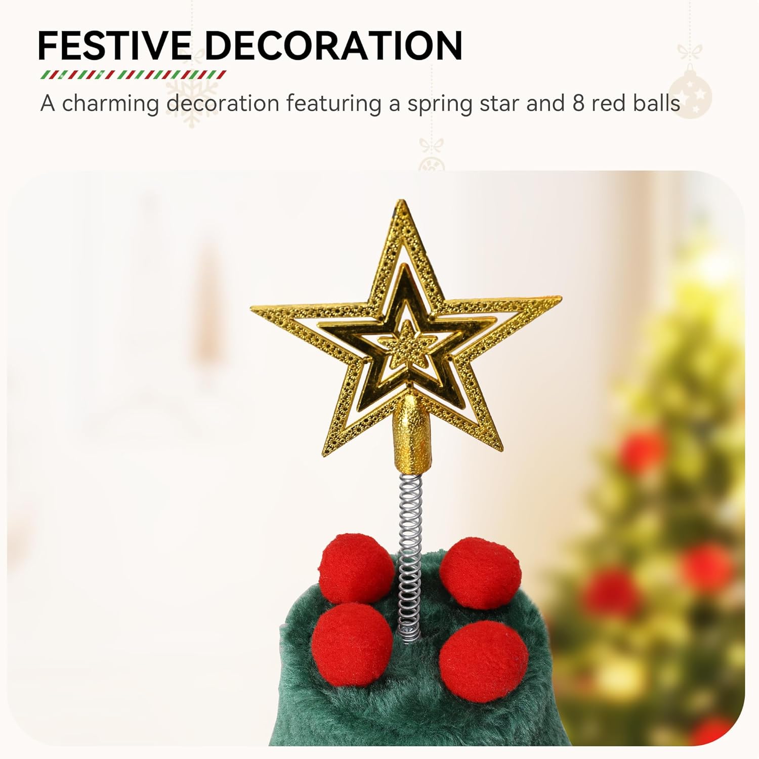 Christmas Cat Tree with 2 Houses, 52 in Cat Tower for Indoor, Cat Furniture with Teaser Plaything for Christmas Decoration