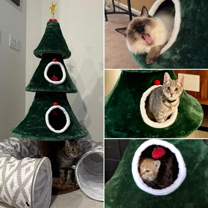 Christmas Cat Tree with 2 Houses, 52 in Cat Tower for Indoor, Cat Furniture with Teaser Plaything for Christmas Decoration
