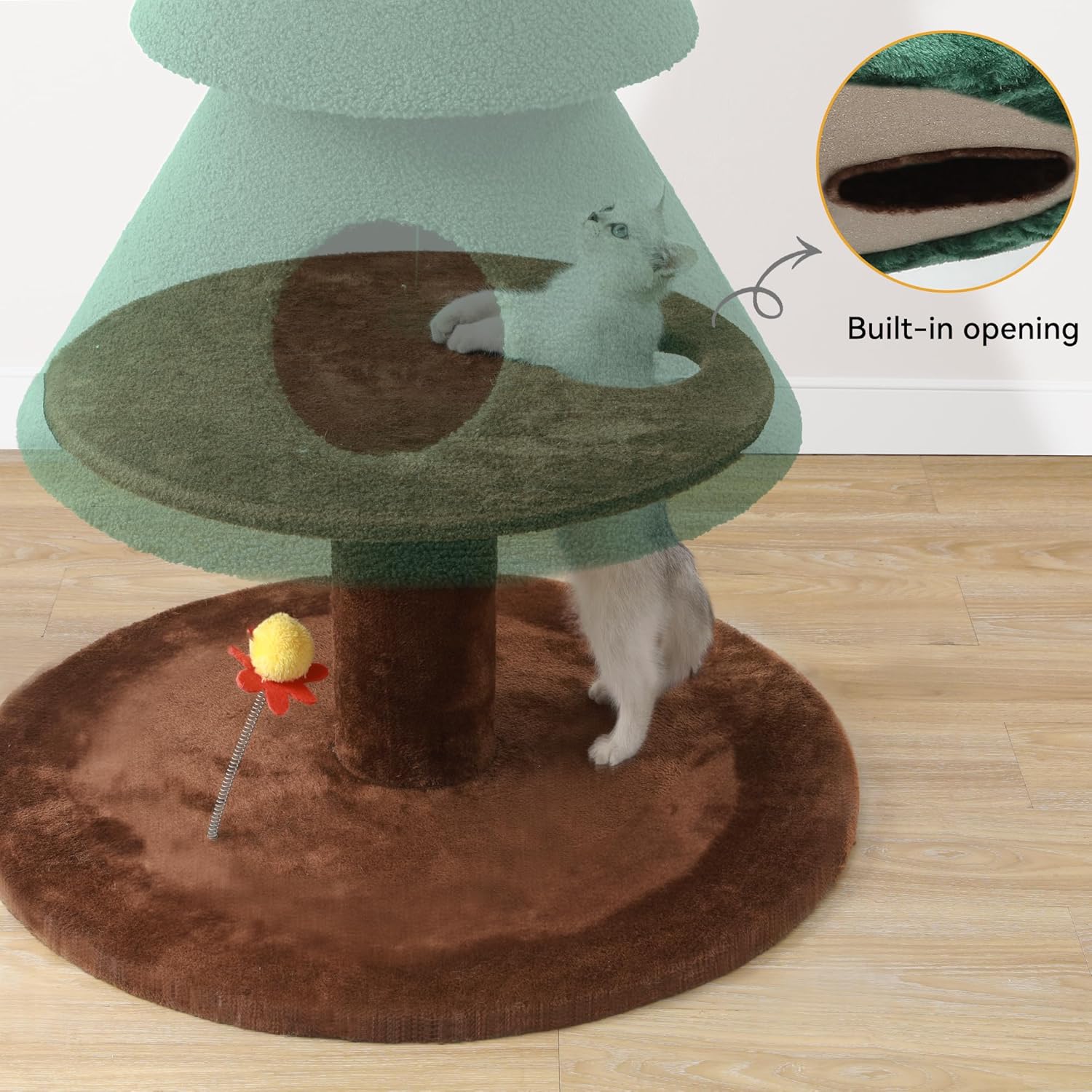 Christmas Cat Tree with 2 Houses, 52 in Cat Tower for Indoor, Cat Furniture with Teaser Plaything for Christmas Decoration