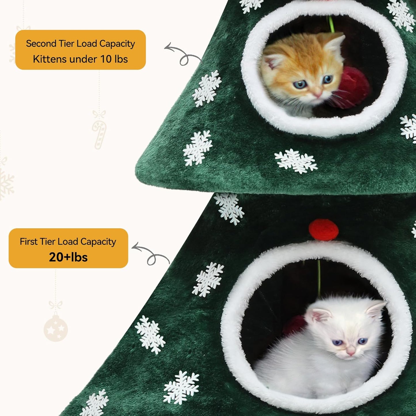 Christmas Cat Tree with 2 Houses, 52 in Cat Tower for Indoor, Cat Furniture with Teaser Plaything for Christmas Decoration